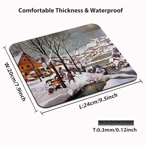 9.5"x 7.9" Mouse Pad (Hunters in the Snow), Non-Slip Mat for Desk, Smooth Surface for Gaming & Office Work, Winter Serenity Print by Pieter Bruegel,‌ Skaters and a Snow-Covered Village‌ - color: Custom Designs Art 024