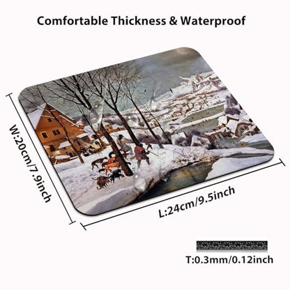 9.5"x 7.9" Mouse Pad (Hunters in the Snow), Non-Slip Mat for Desk, Smooth Surface for Gaming & Office Work, Winter Serenity Print by Pieter Bruegel,‌ Skaters and a Snow-Covered Village‌ - color: Custom Designs Art 024