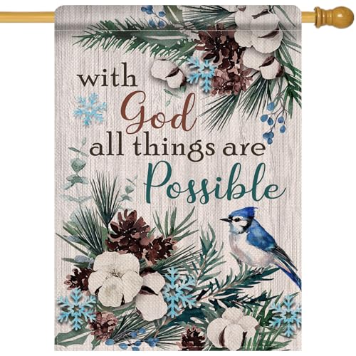 Artofy with God All Things are Possible Christian Winter Large Decorative - color: Winter, size: 28'' x 40''