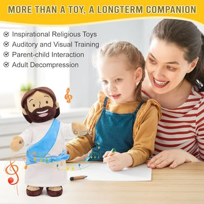Yelakey Dancing Jesus Doll, 14" Musical Jesus Plush with 4 Christian Songs, Interactive Christian Plush Toy for Kids and Adults, Christmas Easter Baptism Gift