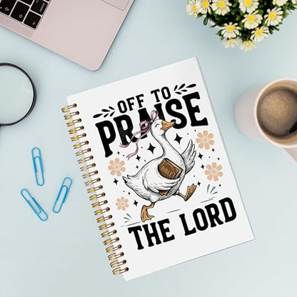 VNWEK Funny Christian Goose Spiral Notebook Journal 5.5x8.3 Inch, Floral Goose Bible Verse Journal, Off to Praise the Lord Religious Prayer Lined Hardcover Spiral Notebook - color: 46-XZ-bible-notebook