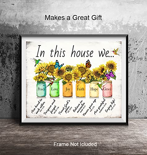 Christian Family Wall Art & Decor - Religious Wall Decor, Rustic God spiritual Scripture Sunflowers Christianity Home Decoration, The Bible Verse Picture, Inspirational Christian Gifts for Women Woman
