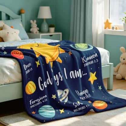 Mosslink Baptism Gifts for Boys Girl, Christian Gift Planets Blanket 40"x50" - color: Blue-god Says I Am