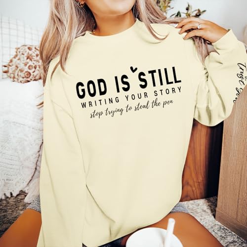 PAIEXILY Christian Crewneck Sweatshirts for Women God Faith Bible Verse Pullover Jesus Religious Long Sleeve Shirts Tops - color: Apricot, size: Medium