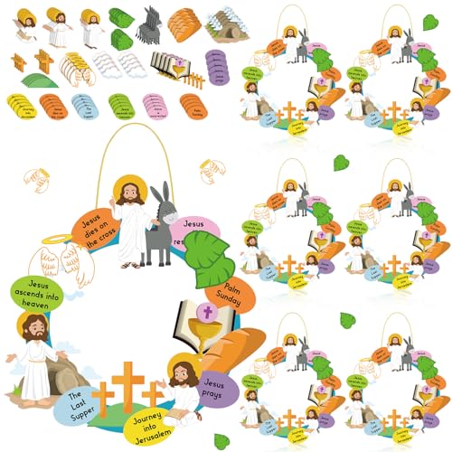 Lunmon 24 Sets Easter Crafts for Kids Bulk Holy Week Wreath Crafts Kit Religious Easter Wreath Craft Kit DIY Sunday School Ornament for Kids for Family Home School Classroom Activities - color: Jesus