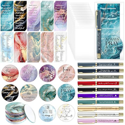 Gueevin Christian Gifts Bulk 30 Sets, Bible Verse Pen Bookmark Mirror Set