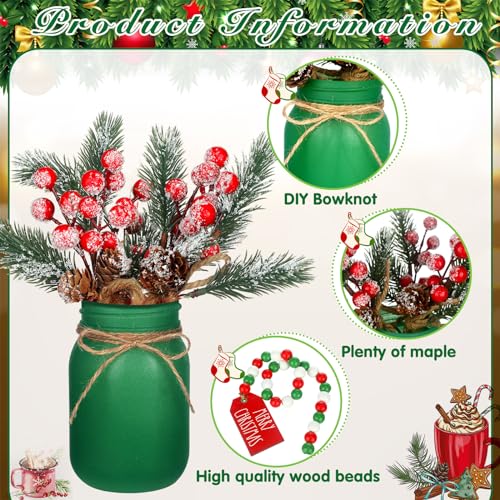 Karenhi 16 Pcs Christmas Mason Jar Centerpieces Pine Berries,Pine Needles