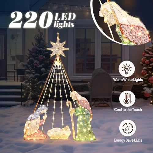 VINGLI 6FT Lighted Nativity Scene for Outdoor Christmas Decoration - size: 6.02ft