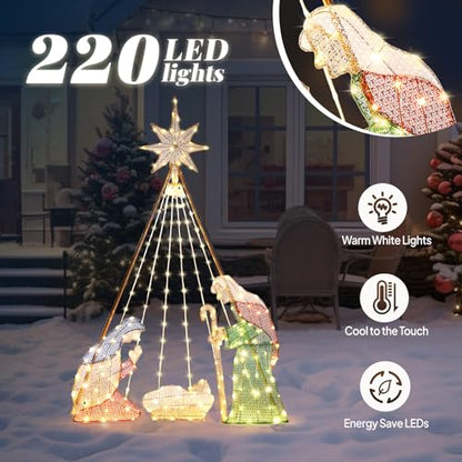 VINGLI 6FT Lighted Nativity Scene for Outdoor Christmas Decoration - size: 6.02ft