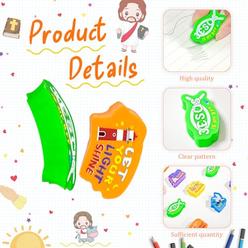 Cinrobiye 60 PCS Bible Verse Erasers Bulk, Inspirational Scripture Rubber Erasers for Sunday School, Church Events, VBS Supplies, Faith-Based Encouragement and Religious Activity Rewards