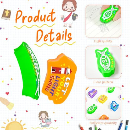 Cinrobiye 60 PCS Bible Verse Erasers Bulk, Inspirational Scripture Rubber Erasers for Sunday School, Church Events, VBS Supplies, Faith-Based Encouragement and Religious Activity Rewards