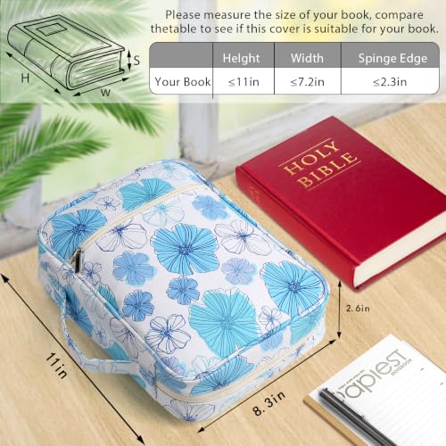 Bible Cover with Durable Handle, Carrying Book Case Church Bag Bible, Protective with Zippered Pocket, Bible Study Accessories Supplies, Book Protector for Book Lovers, MistyBlue - color: Misty Blue
