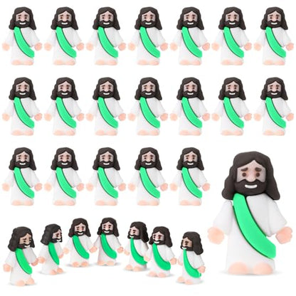 Bememo 25Pcs Mini Jesus Figure for Religious Favor,Green - color: Green
