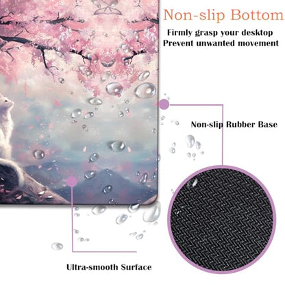 Mouse Pad 9.4"x7.9" + Wrist Support Pad + Embroidered Cup Pad Non-Slip Set, Ergonomic Mouse Wrist Support Pad, Suitable for Office/Gaming/Home Use, Cherry Blossom Cat - color: Cherry Blossom Cat