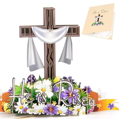 He is Risen Religious Easter Greeting Card,Easter Christian 3D Pop Up Blessings Card with Envelopes for Christmas, Thanksgiving, Birthday, Wedding, Encouragement Gift - color: Easter Cross