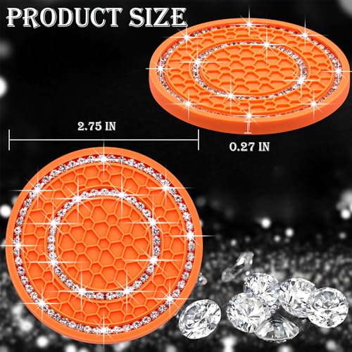 2PCS Bling Crystal Rhinestone Cup Holder Coaster, 2.75 inch Soft Silicone Anti-Slip Shockproof, Car Cup Holder Insert Coasters, Universal Car Interior Accessories for Women (Colorful & White) - color: Orange & White, size: 2 pcs