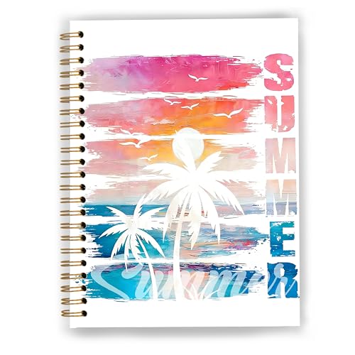 Summer Beach Notebook, Beach Lover Gifts, Tropical Palm Tree Sunset Coastal Journal for Office Supplies, Retro Ocean Summer Vibes Spiral Notebook Journal 5.5x8.3 - color: Color 07