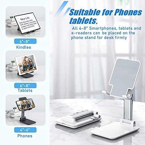 2 Pcs MT-6 Cell Phone Holder, Adjustable Angle and Height, Anti-Slip Silicone Pad, Foldable and Portable, Compatible with 4-8 Inch Devices - color: G-White