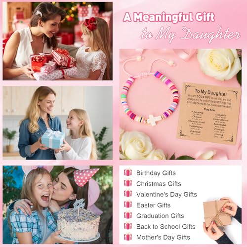 Cute Cross Bracelet Teen Girl Gifts Trendy Stuff Christian Gifts for Kids/Girls/Boys/Teens/Women Jewelry Colorful Jesus Bracelets Christmas Religious Communion Baptism Confirmation Gifts - color: 3-Daughter
