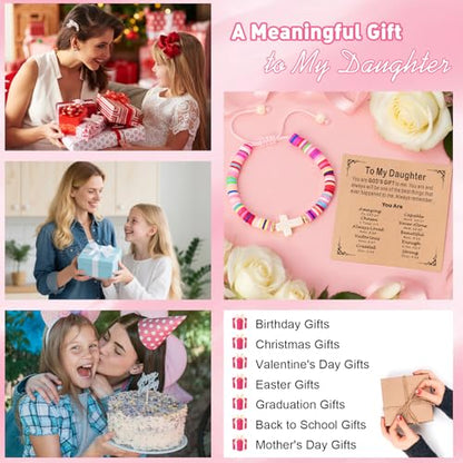 Cute Cross Bracelet Teen Girl Gifts Trendy Stuff Christian Gifts for Kids/Girls/Boys/Teens/Women Jewelry Colorful Jesus Bracelets Christmas Religious Communion Baptism Confirmation Gifts - color: 3-Daughter