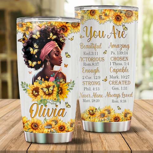 Personalized Black Queen Tumbler Gifts for Women Faith Bible Travel Cup Coffee Mug Insulated Stainless Steel 20oz With Lid Water Bottle Gift for Black Girl - color: Black