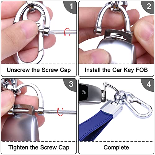 Wisdompro Genuine Leather Car Keychain, Universal Key Fob Keychain - color: Blue (Silver Carabiner Clip)