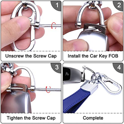 Wisdompro Genuine Leather Car Keychain, Universal Key Fob Keychain - color: Blue (Silver Carabiner Clip)