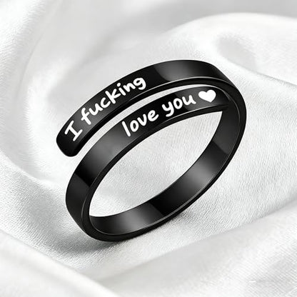 Faith Over Fear Cross Inspirational Rings for Women Daughter, Christian Blessed Hope Love Encouragement Rings Adjustable Open Tiny Purity Wrap Thumb Cross Ring Jewelry Graduation Cocktail Party - color: Fcking Love You Black