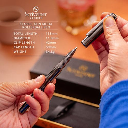 Scriveiner Gun-Metal Rollerball Pen - Stunning Luxury Pen, Schmidt Ink Refill, Best Roller Ball Gift Set for Men & Women, Professional, Executive Office, Nice Pens - color: 21. Gun-Metal