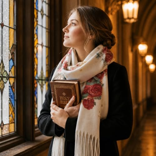 The Virgin Mary Bible Verse Shawls for Women, Catholic Christian Blanket Scarf Gifts or Mom Teacher Christmas - color: Red