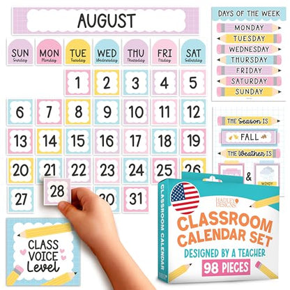 Classroom Calendar Set Bulletin Board Decorations, 98pc School Calendar Set - color: Pastel