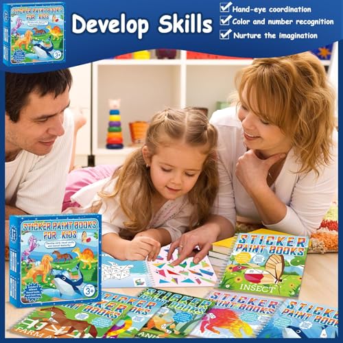 6 Pcs Paint by Sticker Books for Kids Ages 4-8 Sticker by Number Books Activity Book for Kids Ages 3-5 Sticker Puzzle Book Craft Art Toddler Girls Gift with Dinosaur Unicorn Forest Animal 48 Pictures - style: Animal