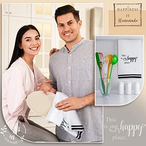 Honoson 4 Pack Black Stripe Kitchen Towels with Home Sweet Home Print - color: White, style: Stripe Style