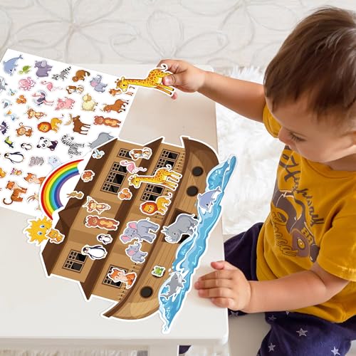 11 Set Noah's Ark Animal Sticker Scene Kit for Kids DIY Craft - color: A
