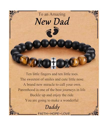 QWNHONEY Cross Bracelet for Men Son Brother Boyfriend Father Dad Husband Father's Day Birthday Christian Religious Faith Graduation Anniversary Christmas Jewelry Gift for Man - style: New dad