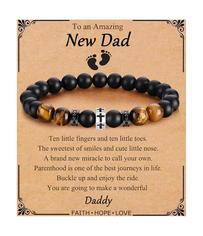 QWNHONEY Cross Bracelet for Men Son Brother Boyfriend Father Dad Husband Father's Day Birthday Christian Religious Faith Graduation Anniversary Christmas Jewelry Gift for Man - style: New dad