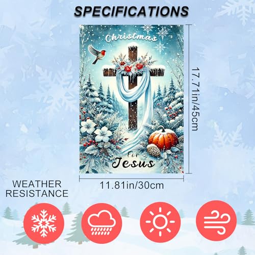 IVN Christmas For Jesus Garden Flag 12x18 Inch Double Sided - color: Snowy Cross Jesus