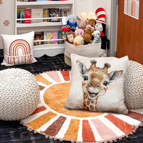 Vintage Giraffe Pillow Covers 18x18, Giraffe Gifts, Animal Nursery Decor, Cute Wild Animals Decorative Throw Pillow Covers Pillowcases for Kids Room Bedroom Nursery Playroom Decor - color: 00-kidroom(5) Giraffe