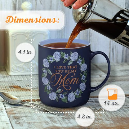 Christian Art Gifts Large Ceramic Coffee Scripture Mug for Mothers - color: Purple & Blue Floral/Love That You're My Mom