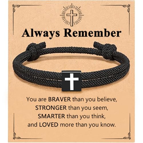 Baptism Gifts for Boys,Braided Rope Cross Bracelet for Kids,First Communion Gifts Boys Christian Christening Graduation (Always Remember) - color: Always Remember