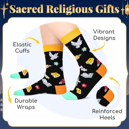 HAPPYPOP Christian Gifts - Religious Bible Socks, Faith Gifts Women Christian Easter Socks - color: Faith Hope Love Black