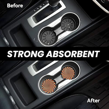 Swirl Stripe 2 Pcs Car Cup Holder Coasters Absorbent Ceramic Coaster - color: Brown