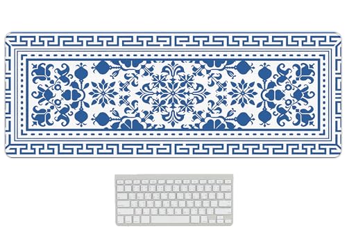 Blue Flroal Desk Mat, Blue and White Mouse Pad for Desktop 31.5x11.8 - color: Blue and White Chinoiserie, size: 31.5L x 11.8W inches