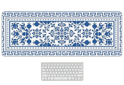 Blue Flroal Desk Mat, Blue and White Mouse Pad for Desktop 31.5x11.8 - color: Blue and White Chinoiserie, size: 31.5L x 11.8W inches
