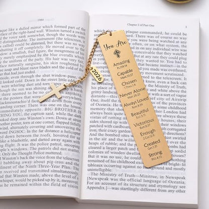 2026 Religious Bible Verses Bookmark with Cross Charm, Faith-Based Gift for Readers, Stainless Steel Christian Affirmation Book Mark, Bible Confirmation Accessories for Him Her, Gold - style: Gold