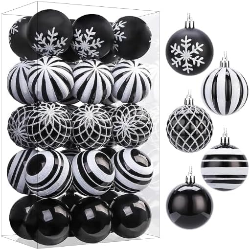 SHareconn 30ct 2.36 Inch Christmas Tree Balls Ornaments, Black & White,60mm - color: Black & White, size: 2.36 inch