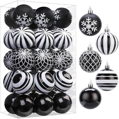 SHareconn 30ct 2.36 Inch Christmas Tree Balls Ornaments, Black & White,60mm - color: Black & White, size: 2.36 inch