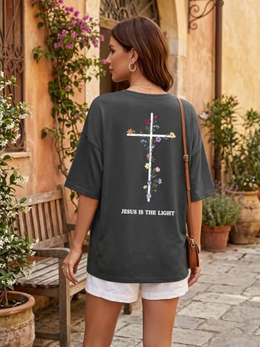 Christian Shirts for Women Faith Over Fear Oversized Graphic Tees - color: Darkgreyx, size: Small
