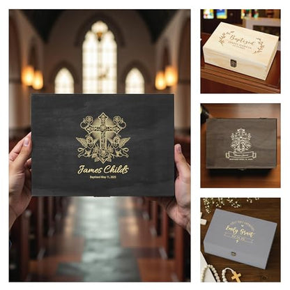 Baptism Gift for Boys & Girls, Personalized Wooden Memory Box - style: 2. Baptism Designs