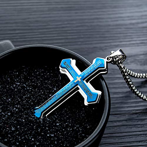 OLEVS Men's Cross Pendant Necklace Large Stainless Steel Cross Pendant Necklace for Men Women - color: Blue